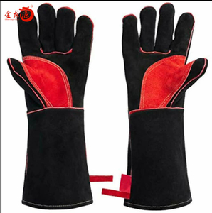 Black And Red Cow Leather Anti-scald Safety Gloves 