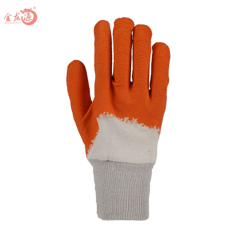 High Quality Knitted Wrist Cotton Latex Coated Crinkled Hand Protective Gloves