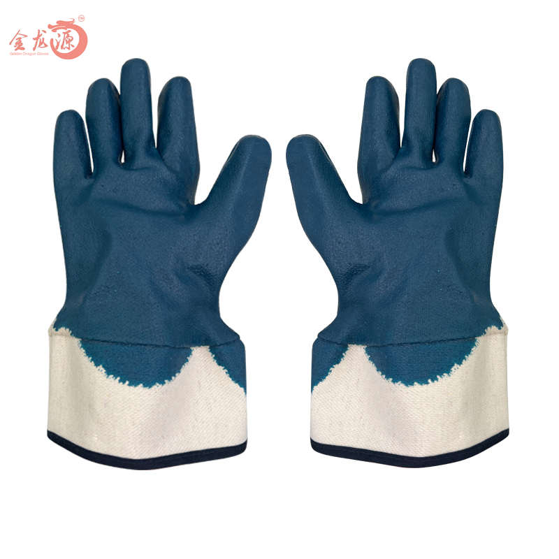 Blue Nitrile Canvas Cuff Oil And Gas Popular Durable Construction Glove