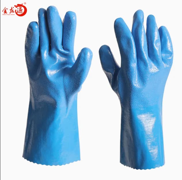 Industrial Polish Anti Oil Blue PVC Latex Safety Working Gloves 