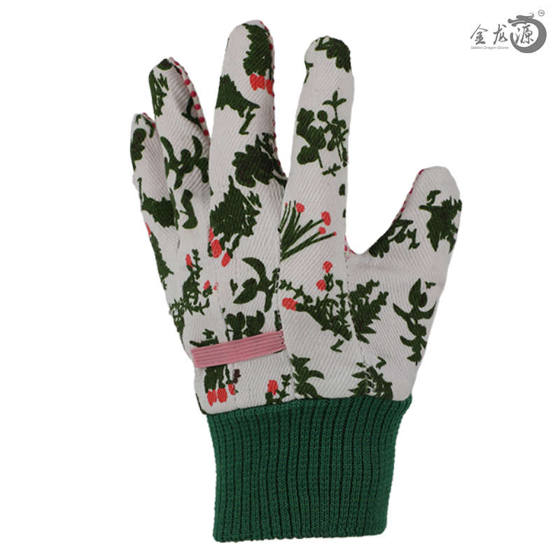 Colorful Woman Knitted Wirst Cotton/Polester Gloves with PVC Dotted Gardening Glove