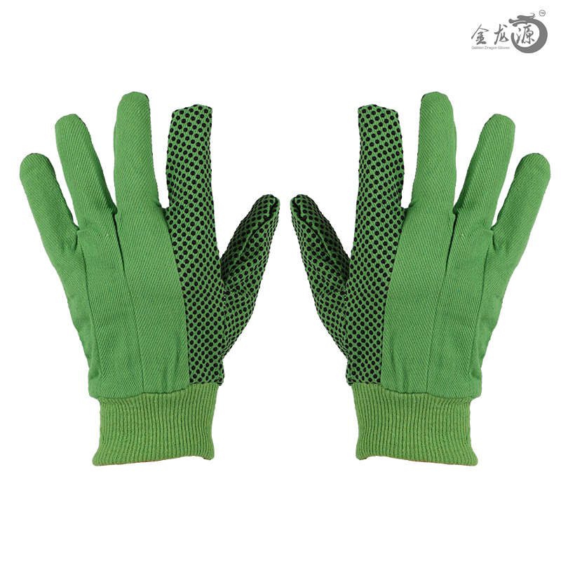 Cotton Knitted Wrist And PVC Dotted Gardening Working Gloves