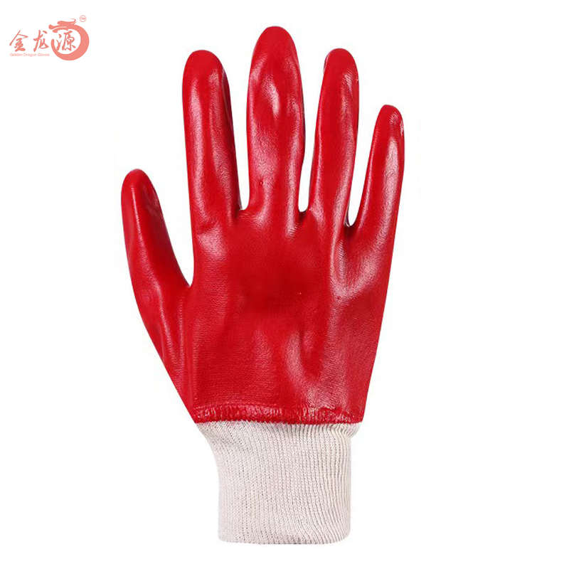 Anti Chemical Oil Knitted Wrist Red PVC Full Coated Hand Gloves