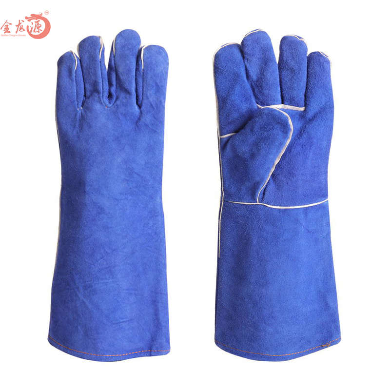 Extra Long Blue Leather Durable Safety Working Gloves