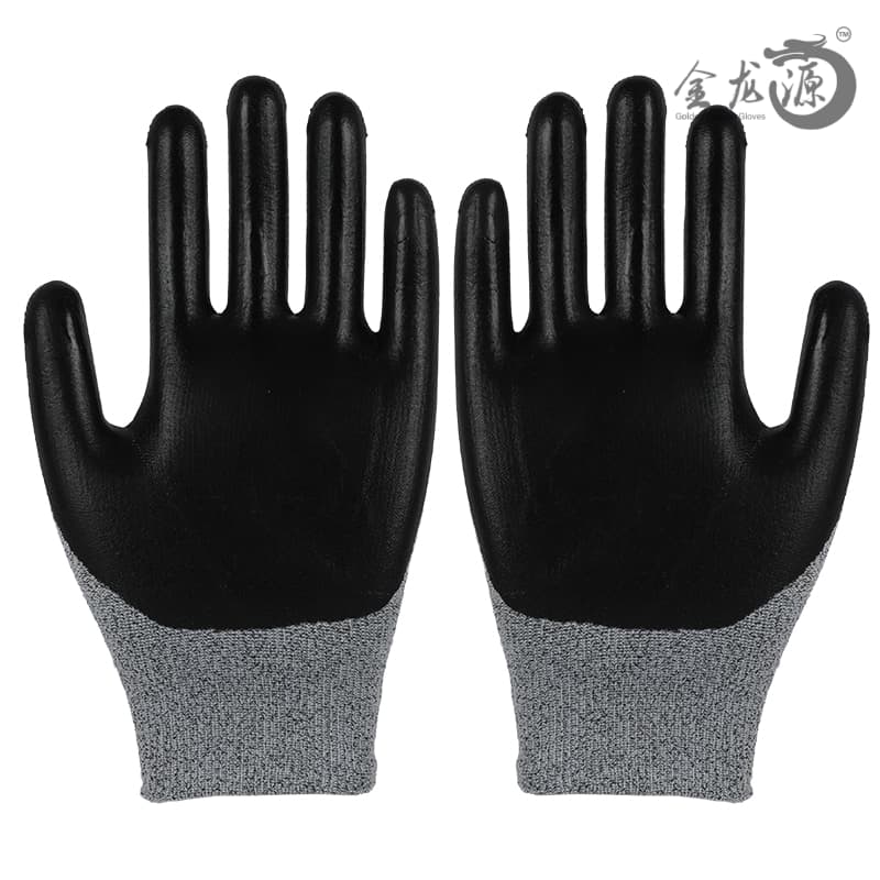 CE Level 5 Black Nitrile Cut Resistant Foam Coated Safety Work Glove